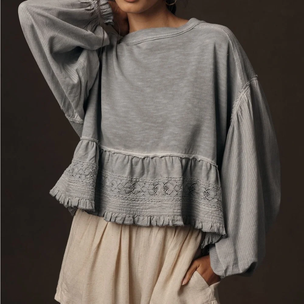 Pilcro Cropped Babydoll Top - Picture 1 of 8